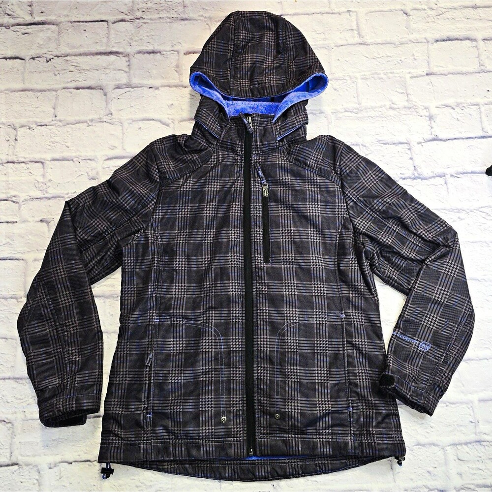 Free Country Plaid Hooded Jacket Purple Fleece Lined Full Zip Women’s Medium